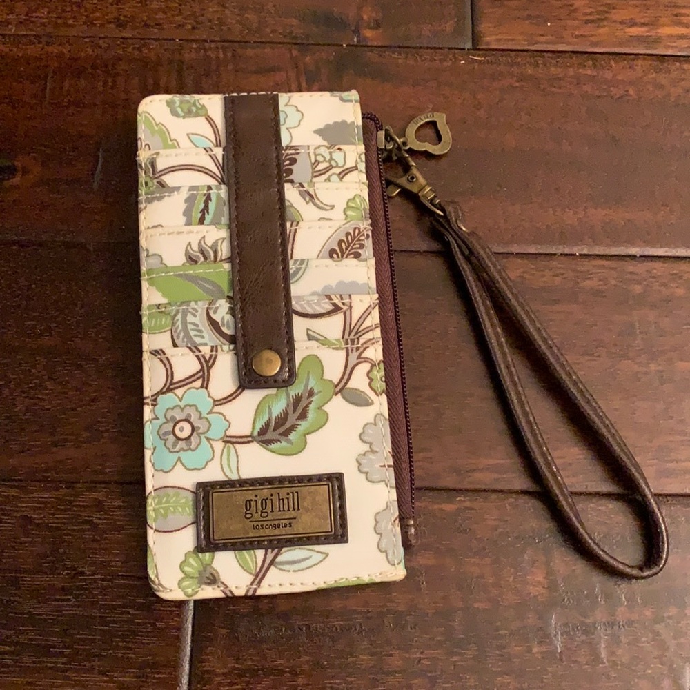 Gigi Hill Los Angeles Slim Vinyl Wallet with brown trim